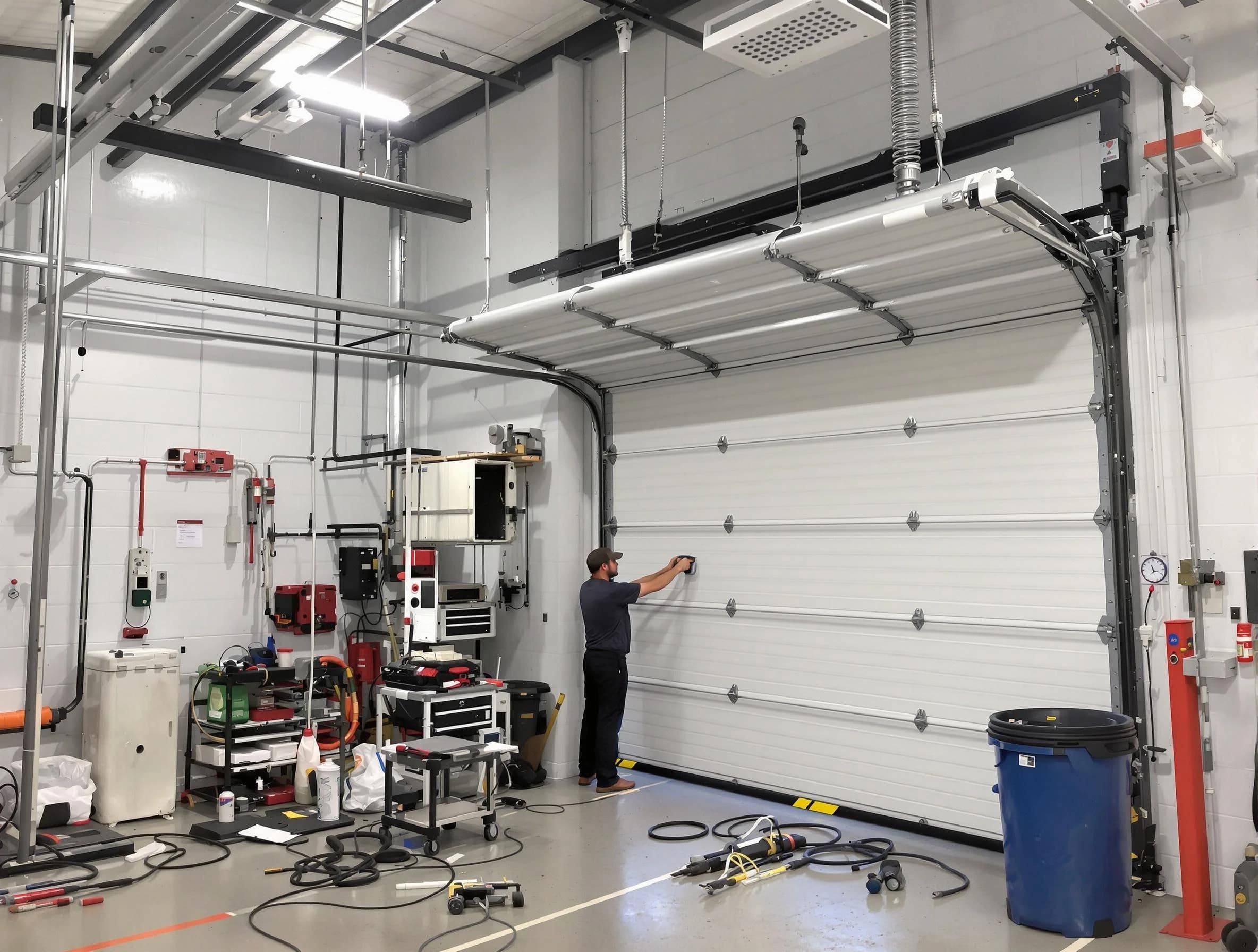 Franklin Park Garage Door Repair certified technician performing commercial door repair at a Franklin Park business facility