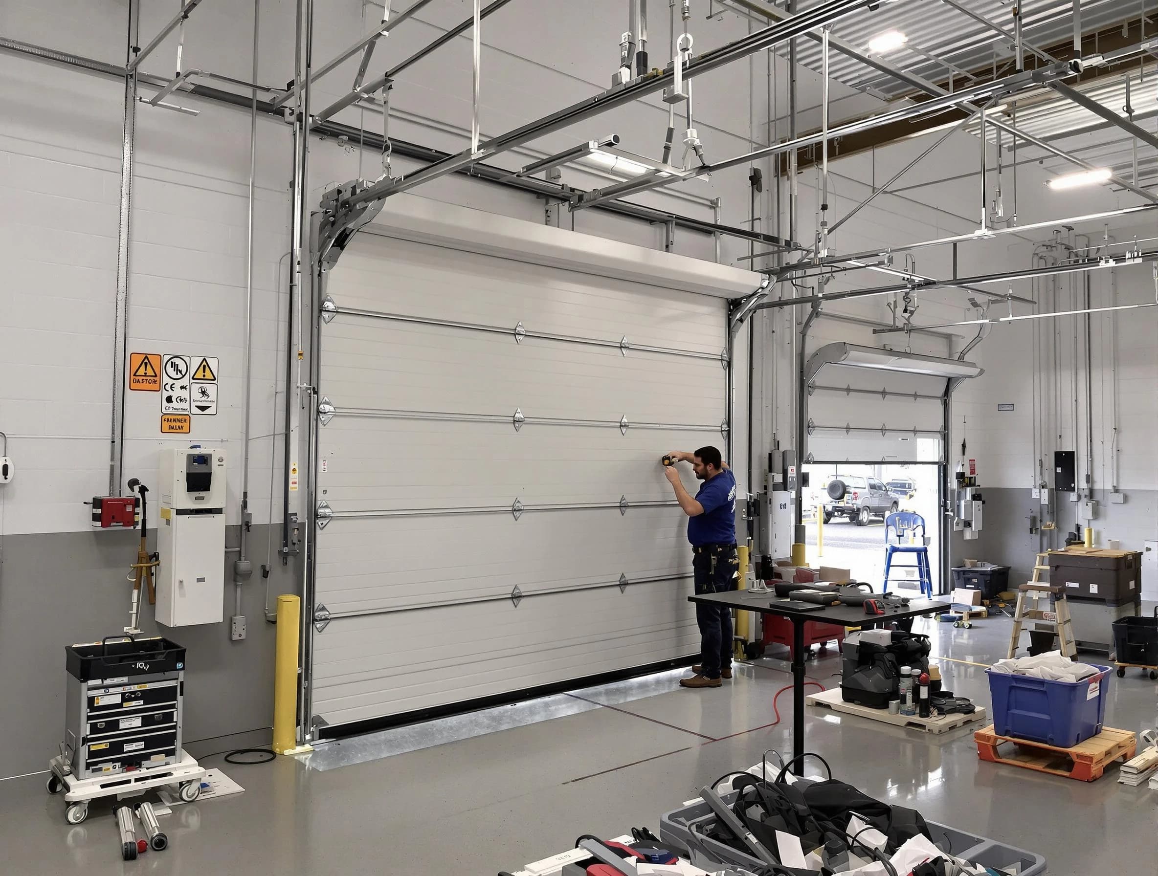 Commercial garage door repair being performed by Franklin Park Garage Door Repair expert in Franklin Park