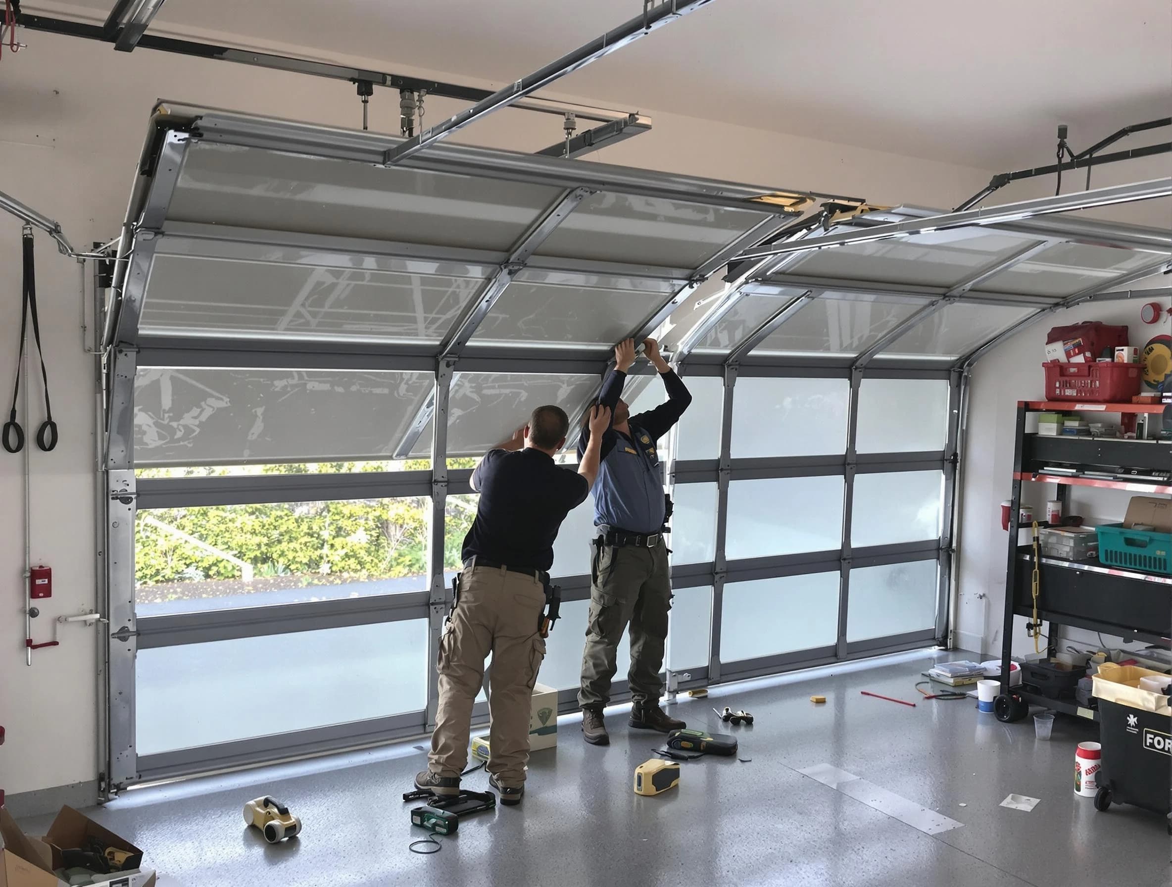 Franklin Park Garage Door Repair expert performing precise panel replacement on Franklin Park garage door