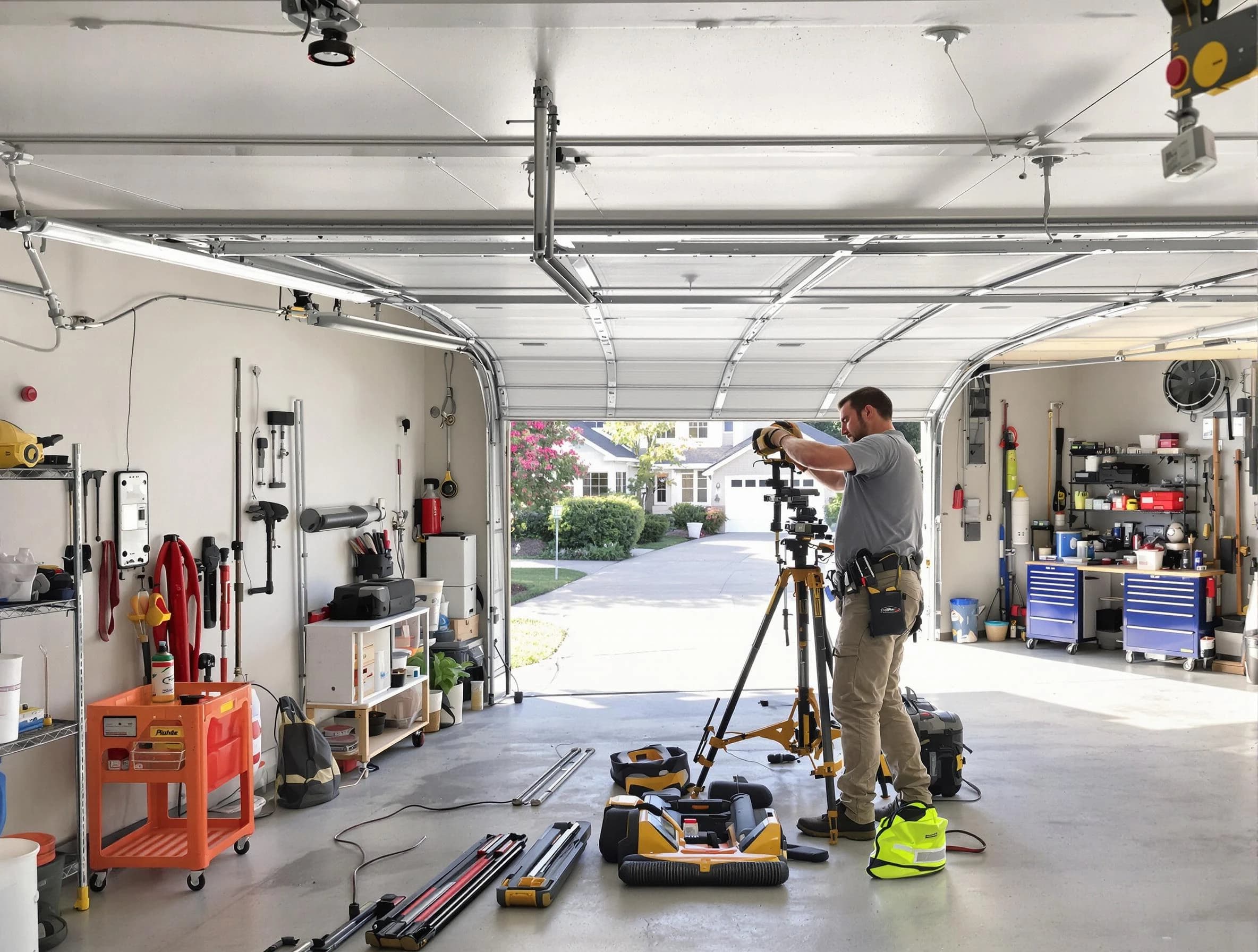 Franklin Park Garage Door Repair specialist performing laser-guided track alignment in Franklin Park